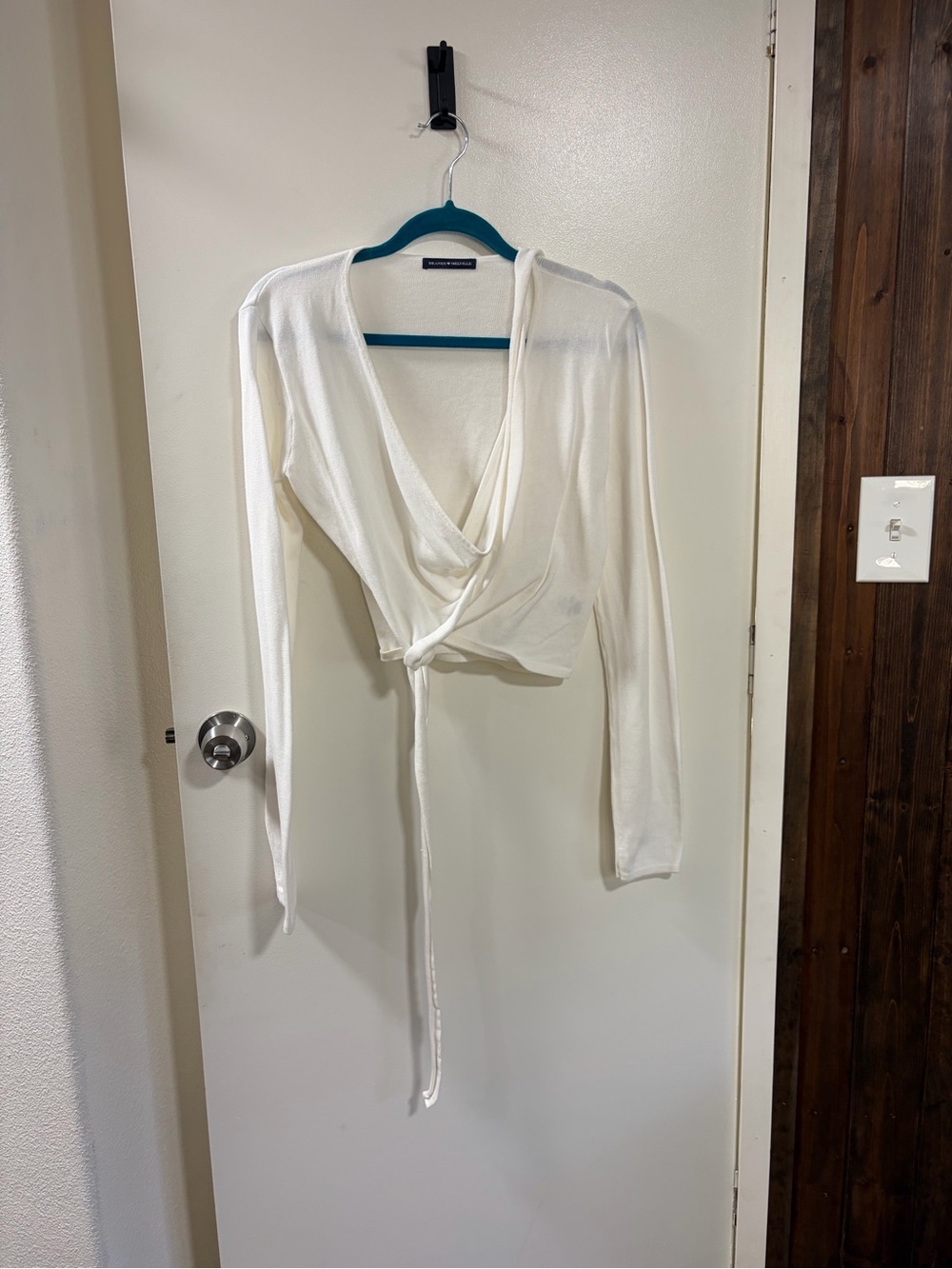Brandy Melville White Tie-Front Wrap Top